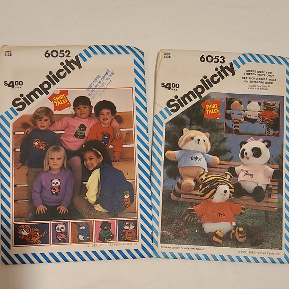 Simplicity Other - Shirt Tales Simplicity Sewing Patterns 6053 & 6052 Stuffed Toys Shirts